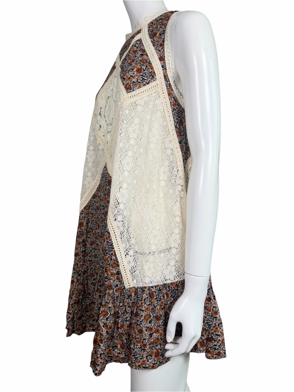 Umgee Floral Lace Boho Sleeveless Swing Dress Cream Rust Size Small Summer Dress - Picture 4 of 10